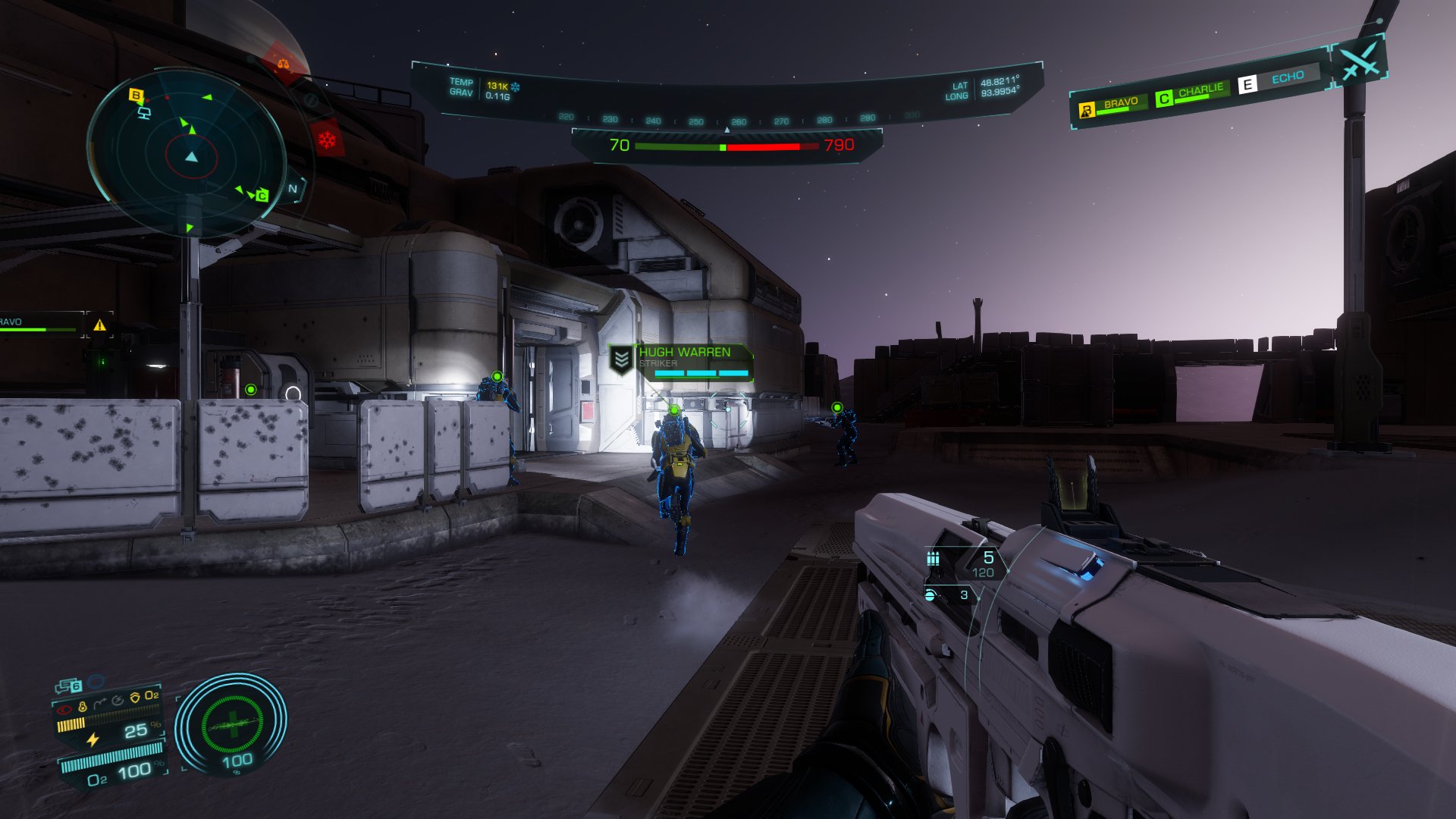 Screenshot di una sparatoria in una zona di conflitto Elite Dangerous Odyssey