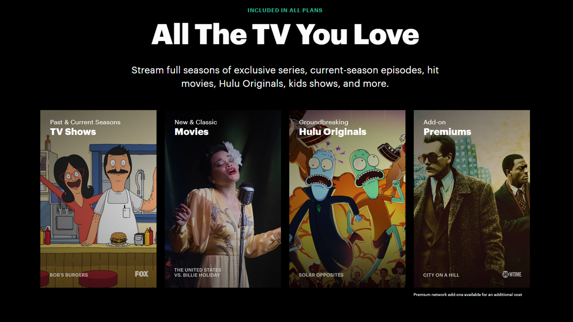 Screenshot of the Hulu website home page