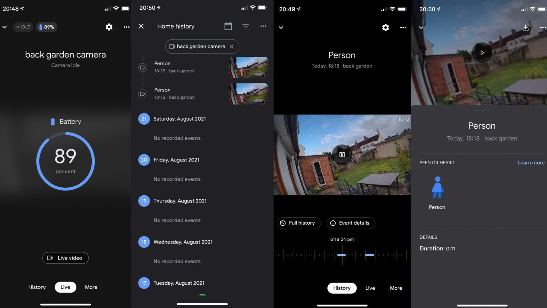 La aplicación utilizada para controlar la Google Nest Cam (batería)