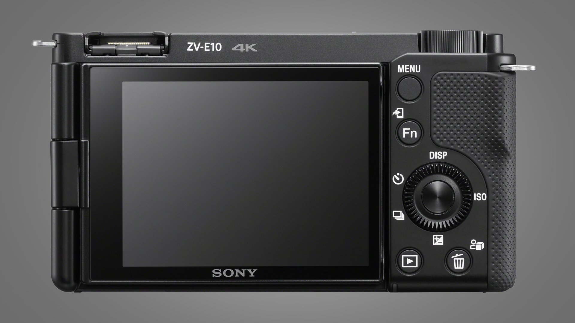 Der hintere Bildschirm und die Bedienelemente der Sony ZV-E10 Vlogging-Kamera