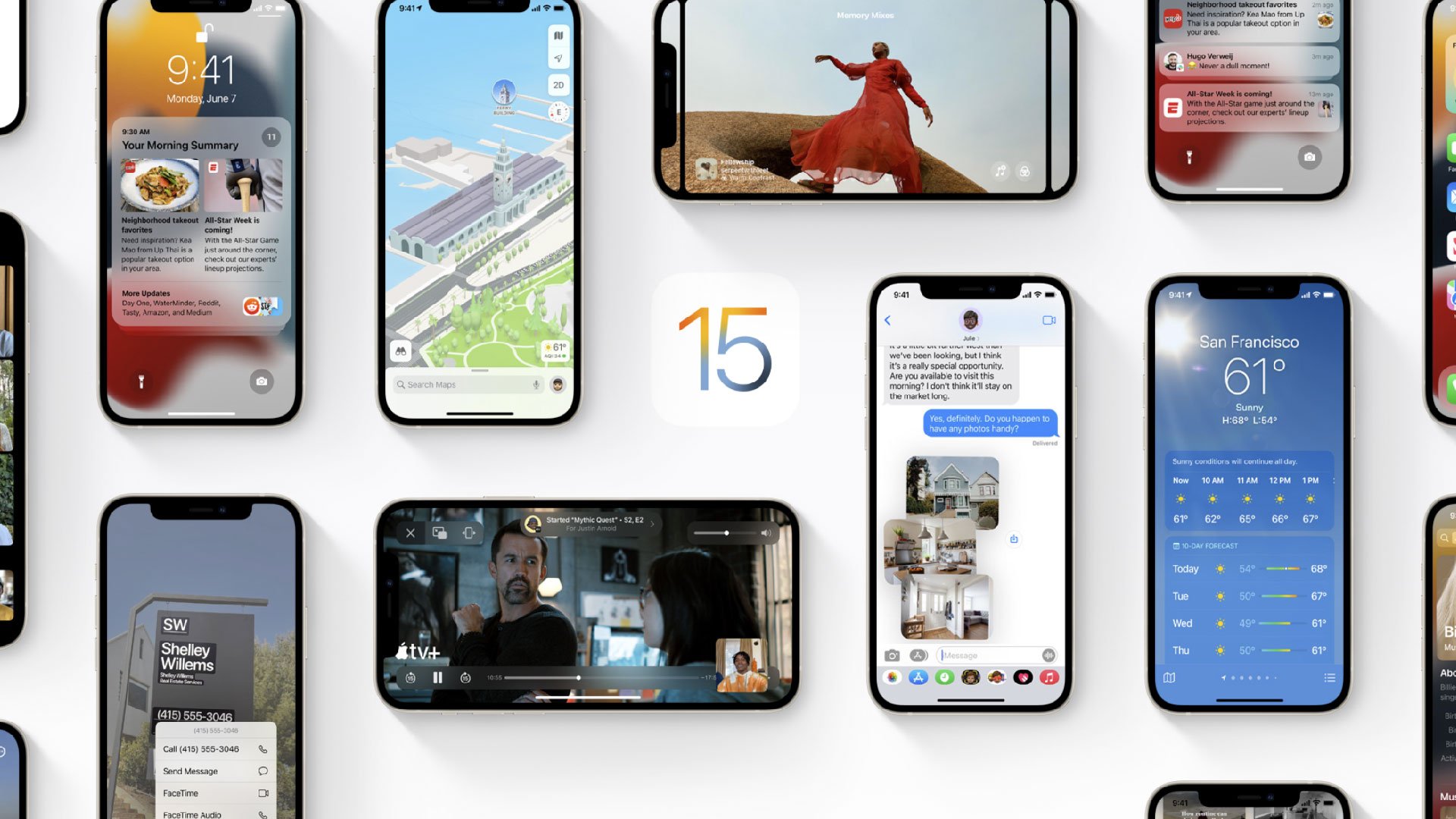 Una selección de capturas de pantalla de iOS 15 que muestran cómo funciona el software