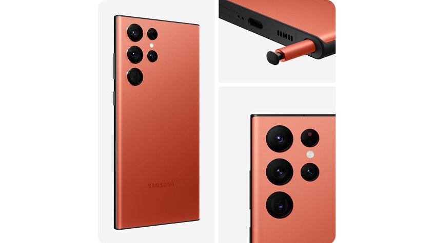 Samsung Galaxy S22 Ultra สีแดง จากมุมที่ต่างกัน