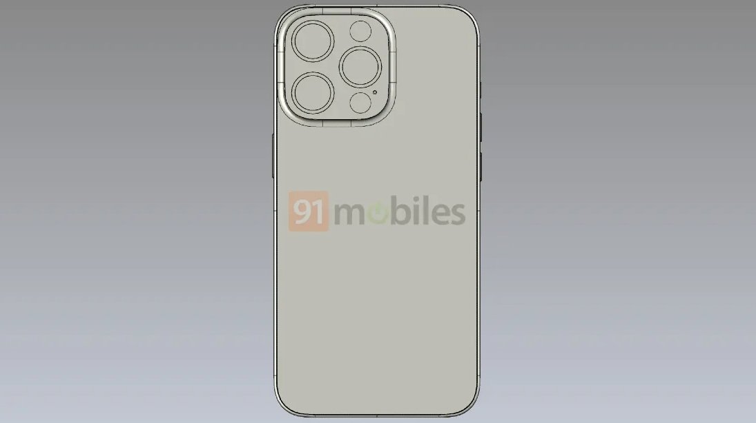 Una representación CAD filtrada del iPhone 13 Pro desde la parte posterior