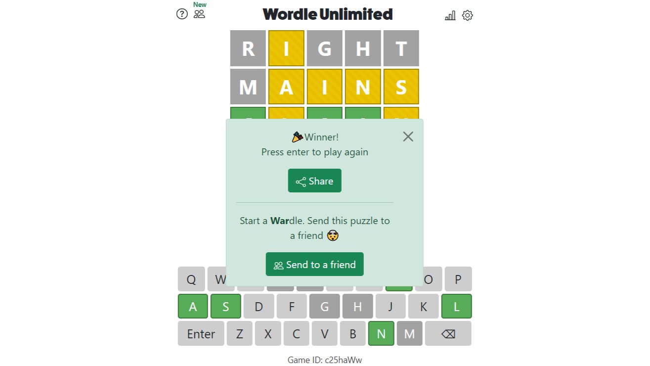LaComparacion gewinnt ein Wordle Unlimited-Spiel