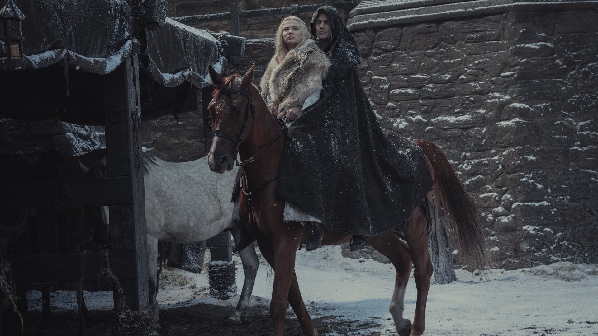 Geralt and Ciri riding Roach in The Witcher season 2 on Netflix