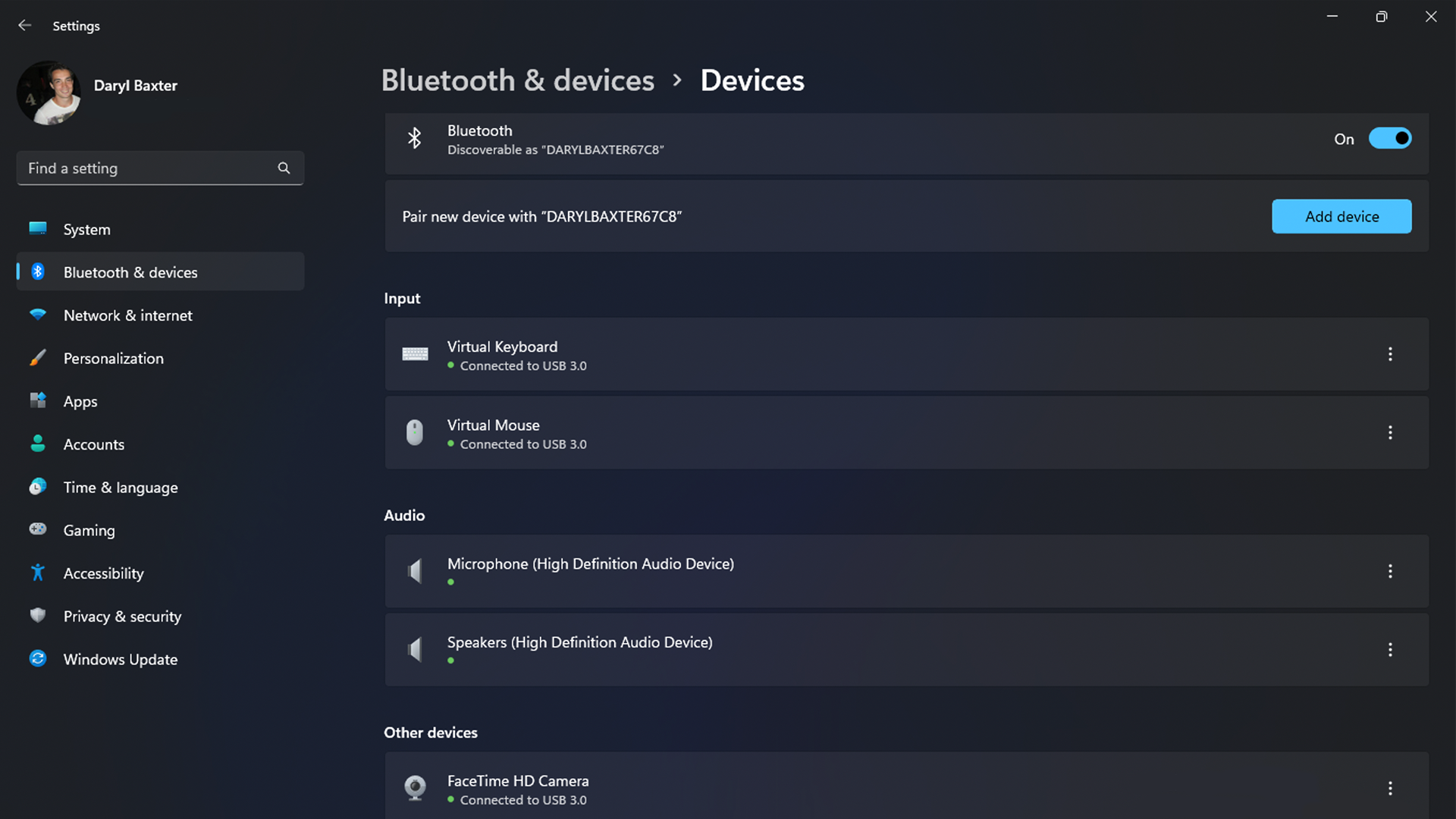 Old Windows 11 Bluetooth settings