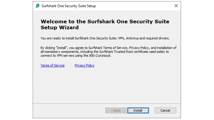 Una captura de pantalla de la pantalla de configuración de la suite de seguridad surfshark one