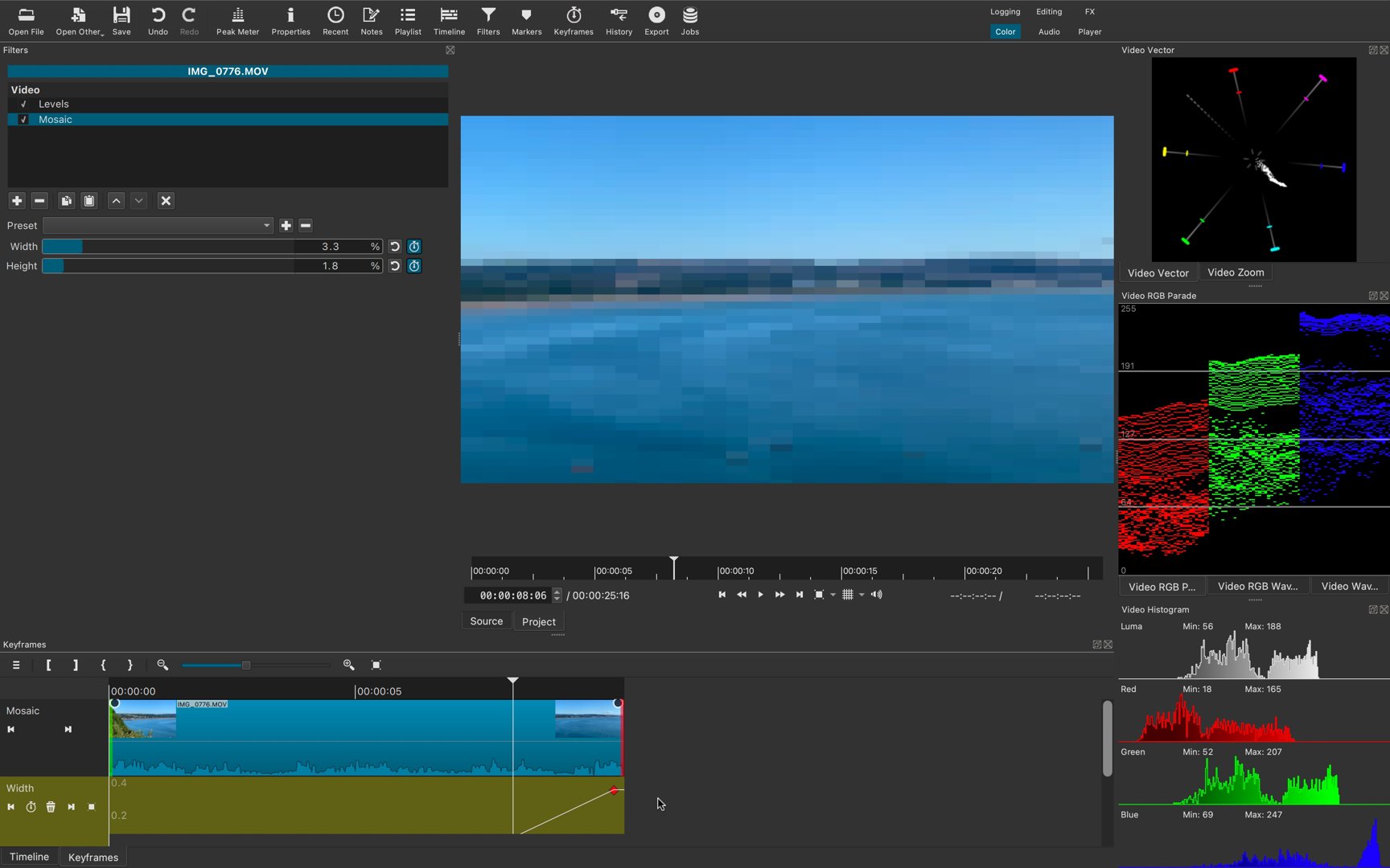 Captura de pantalla del editor de video gratuito Shotcut