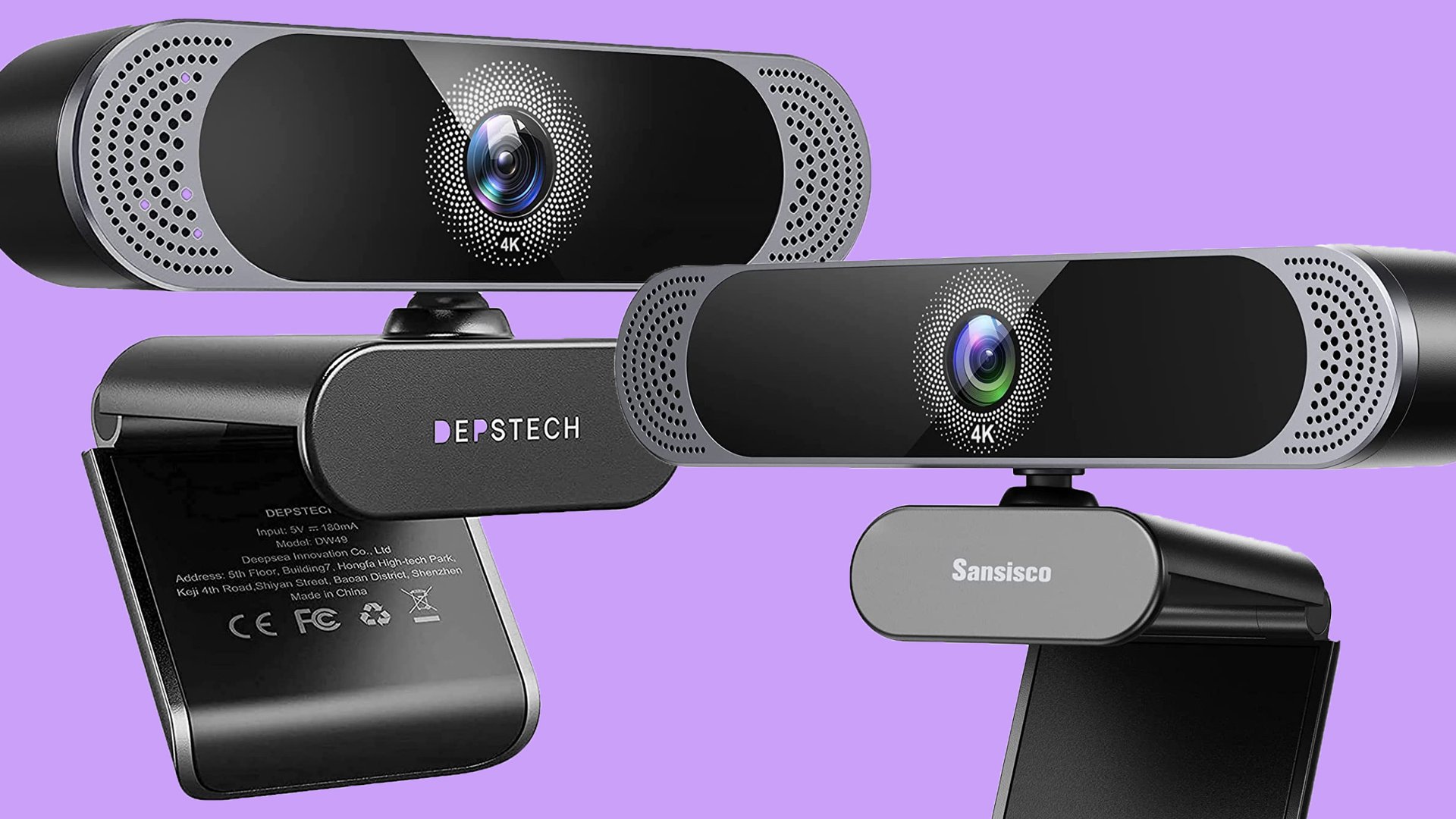 Webcams baratas en Amazon sobre fondo lila
