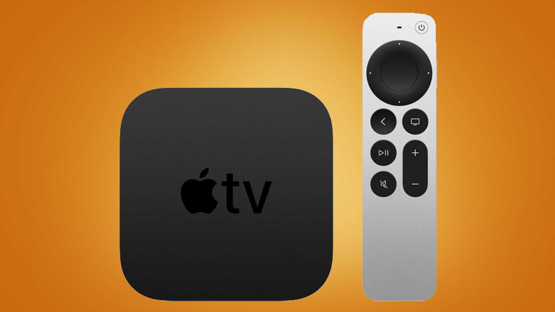 El Apple TV 4K sobre un fondo naranja