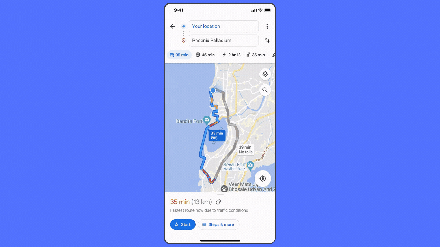 Google Maps utilizado para averiguar los precios de los peajes