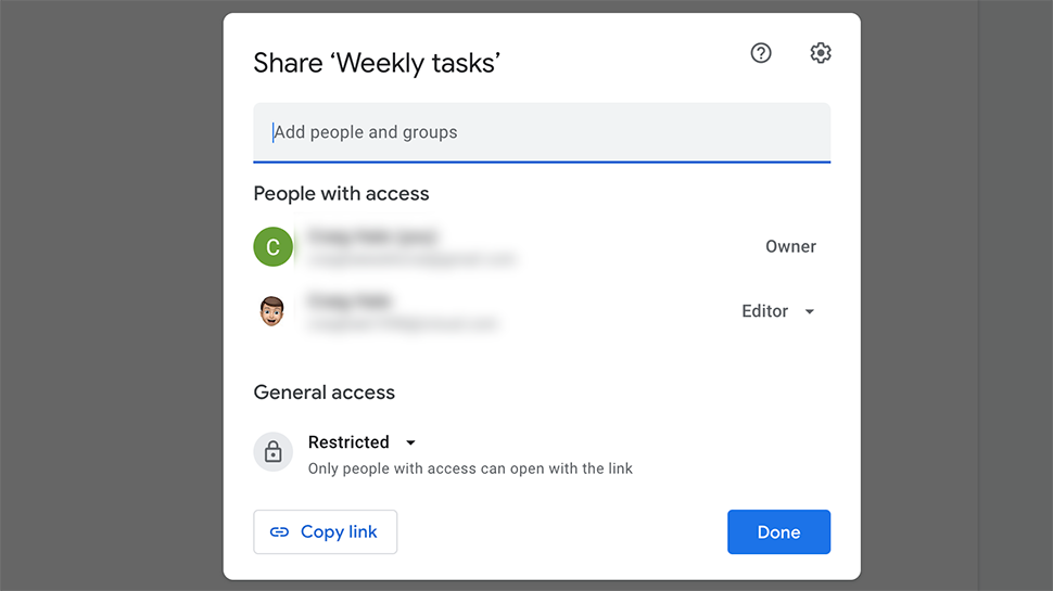 Hoja para compartir de Google Drive