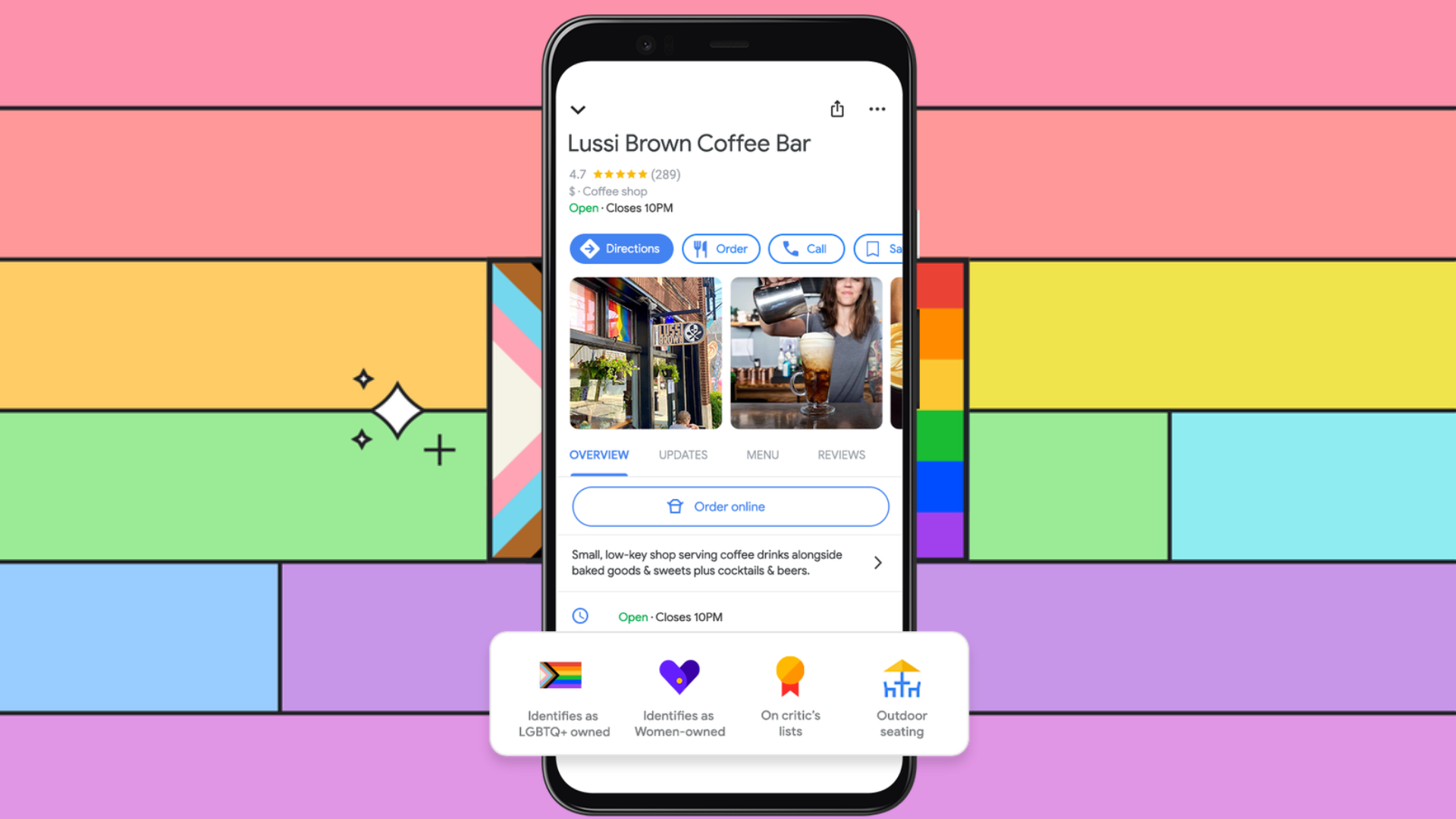 Un'attività che utilizza la nuova etichetta di proprietà LGBTQ+ su Google Maps