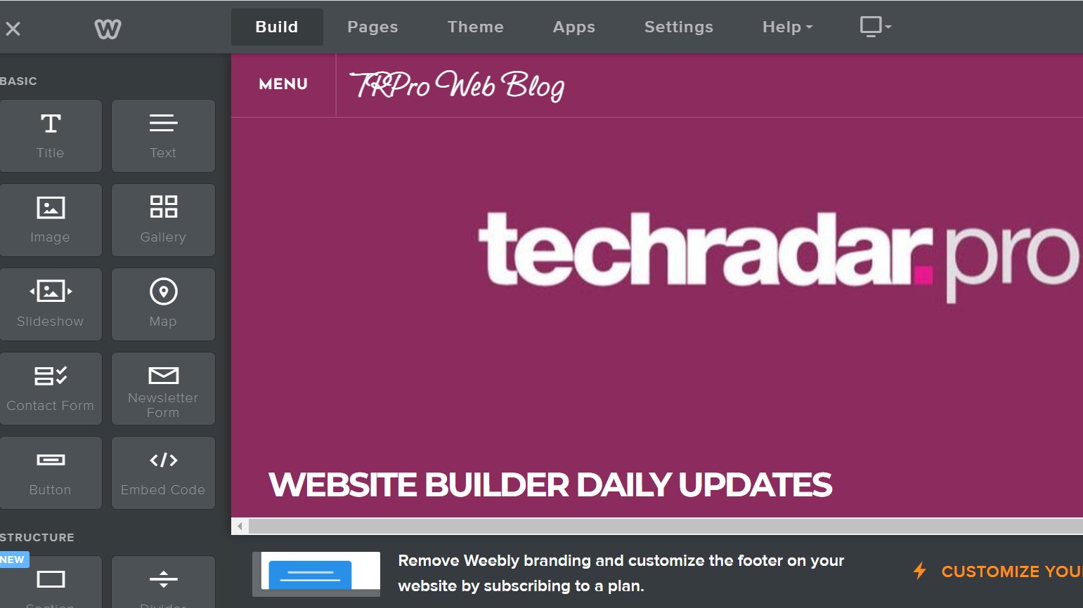 A screenshot of a TechRadar Pro blog created with the Weebly website builder