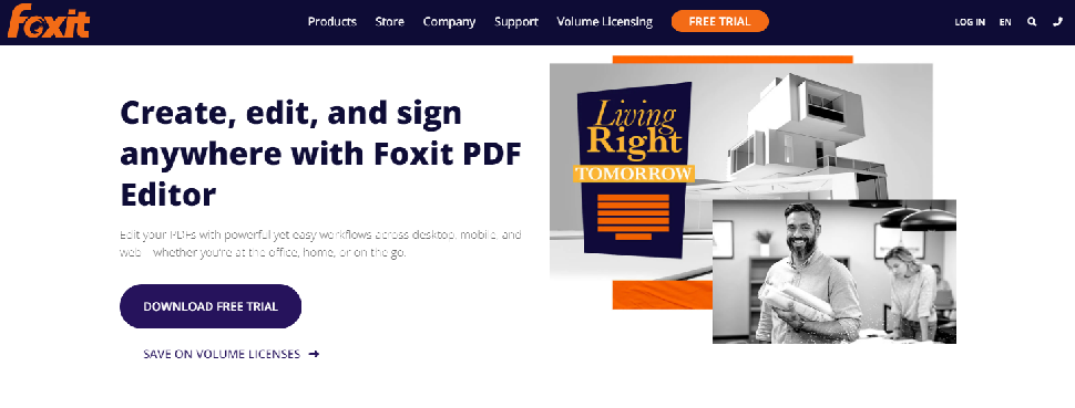 Снимок экрана домашней страницы Foxit PDF Editor