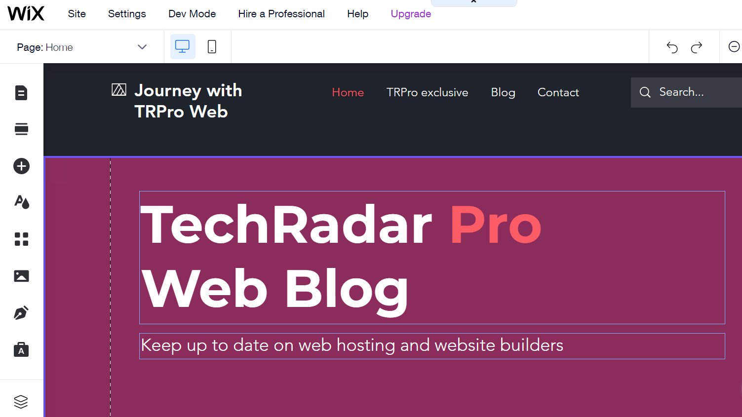 Zrzut ekranu naszego bloga TechRadar Pro utworzonego za pomocą Wix