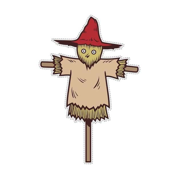 Premium Vector - Cute halloween scarecrow doodle patch sticker.