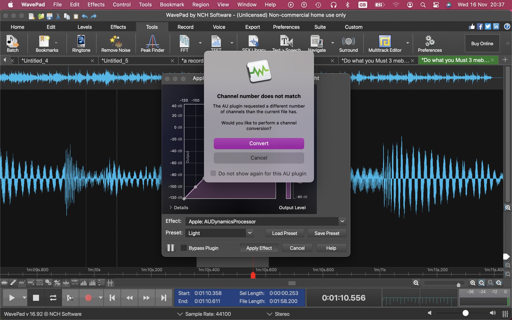WavePad Audio Editor di NCH Software in azione