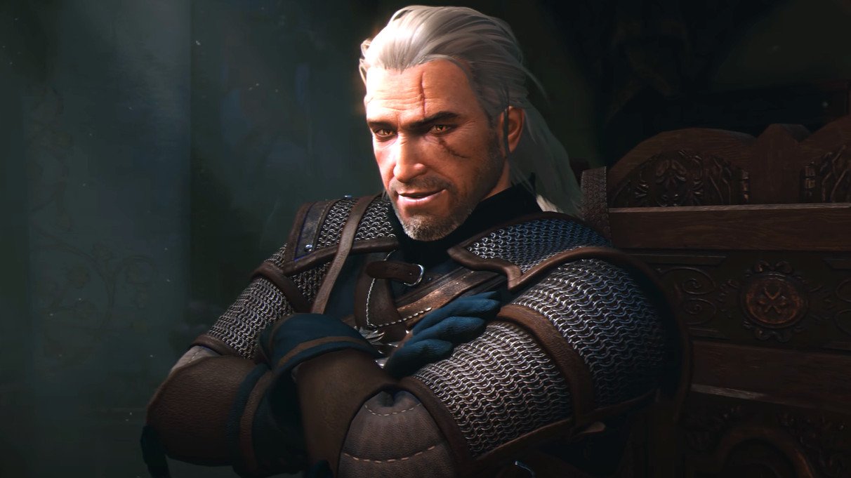 Geralt en The Witcher cruzando los brazos