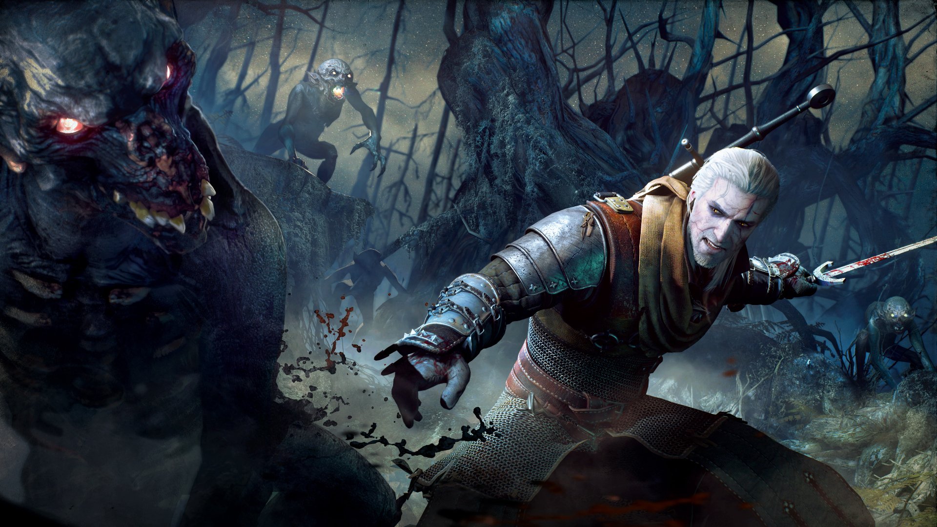 mejores juegos de PS$: Geralt el brujo apuñala monstruos con su espada