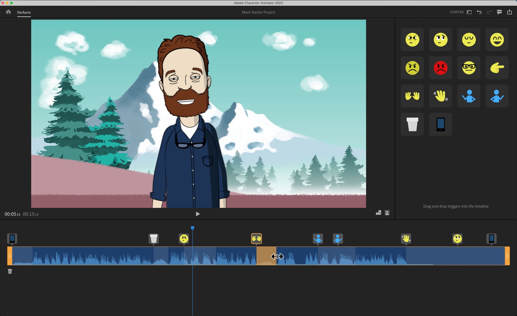 Adobe Character Animate animation software in action
