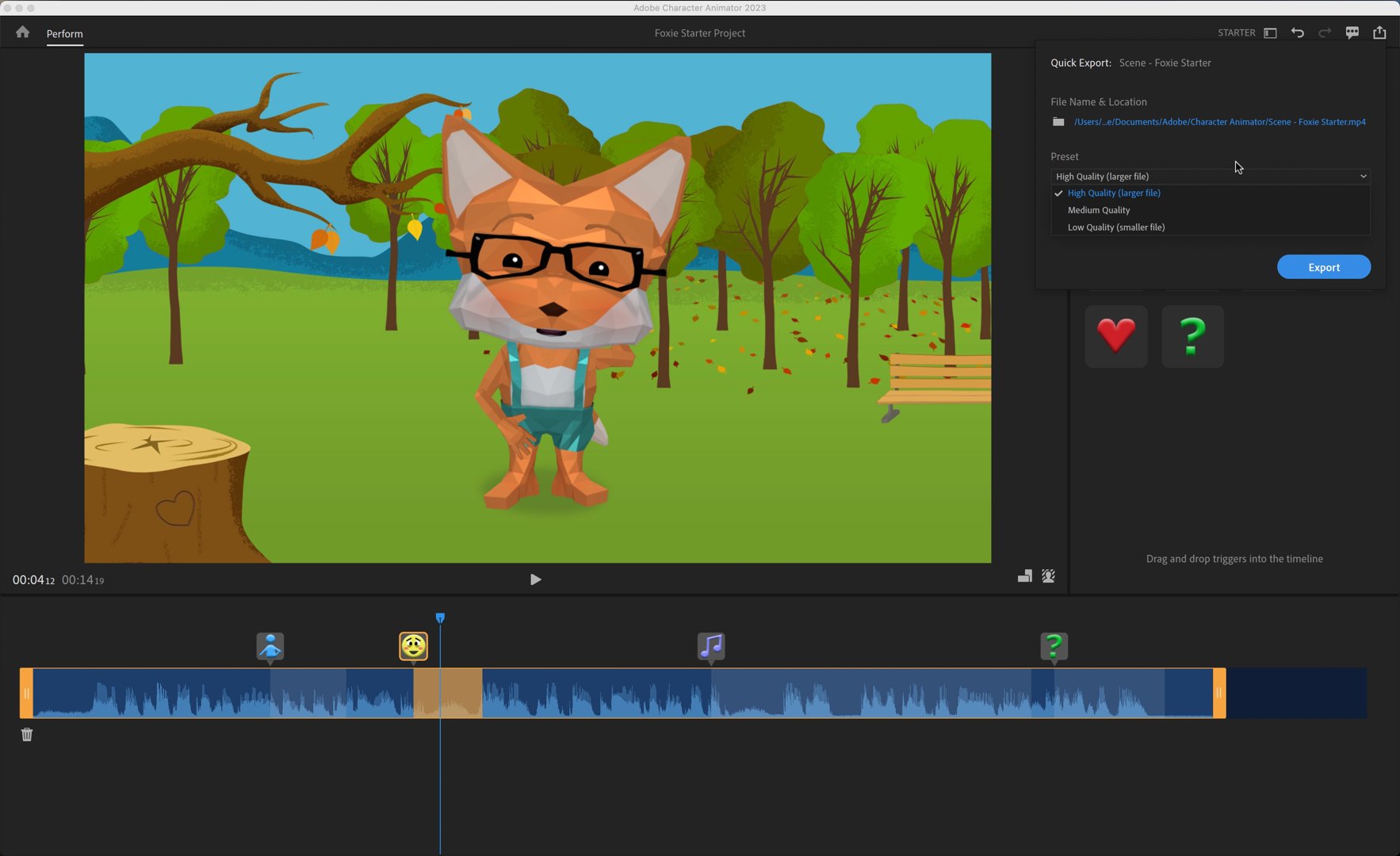 Adobe Character Animate animation software in action