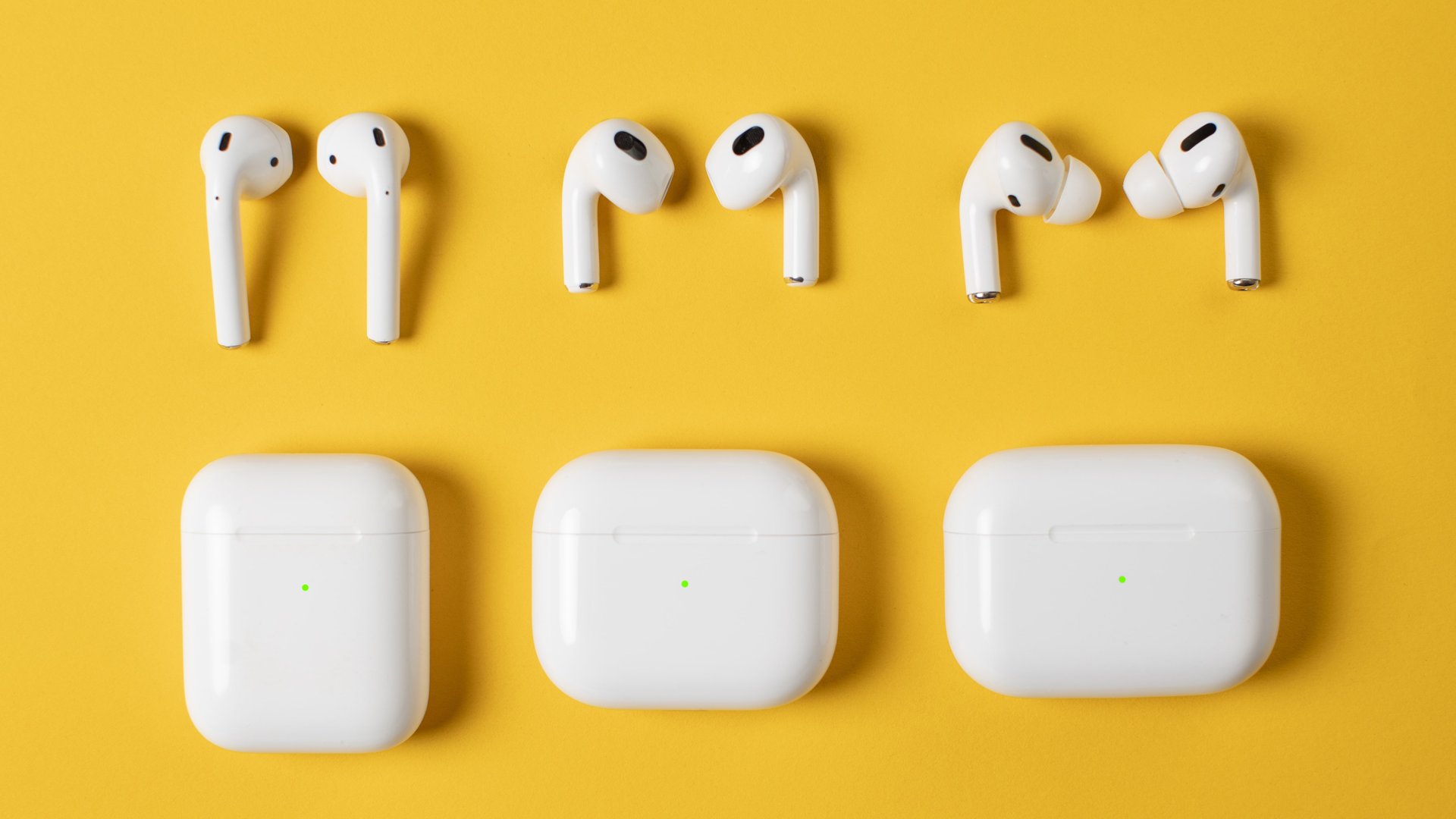 Side-by-side comparison of AirPods (2019), AirPods 3 and AirPods Pro