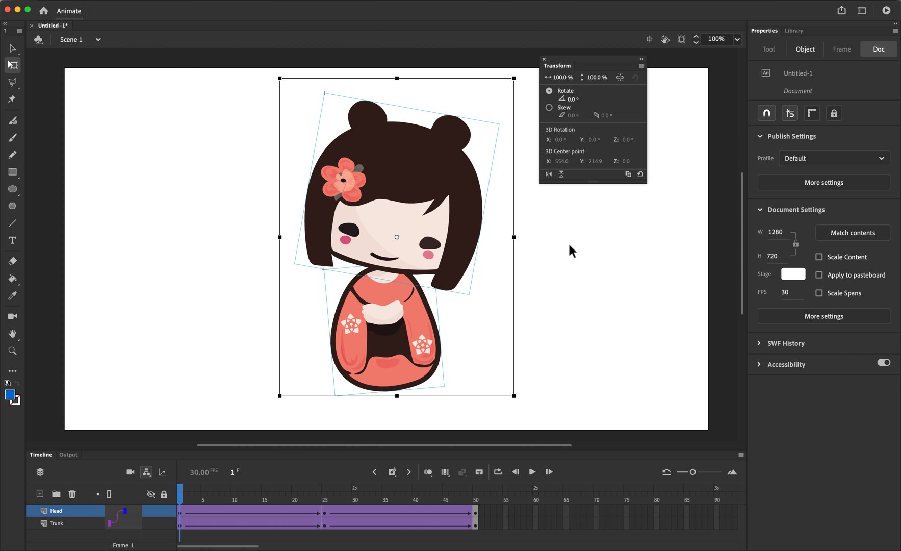 Adobe Animate animation software in action