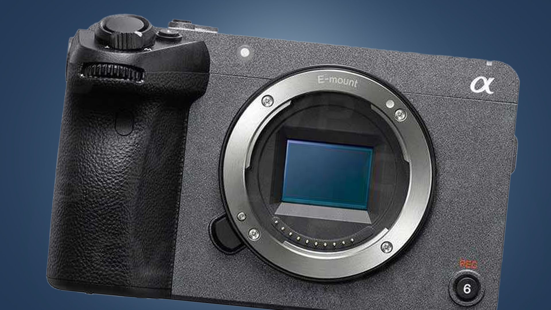 Fotocamera Sony FX30 su sfondo blu.
