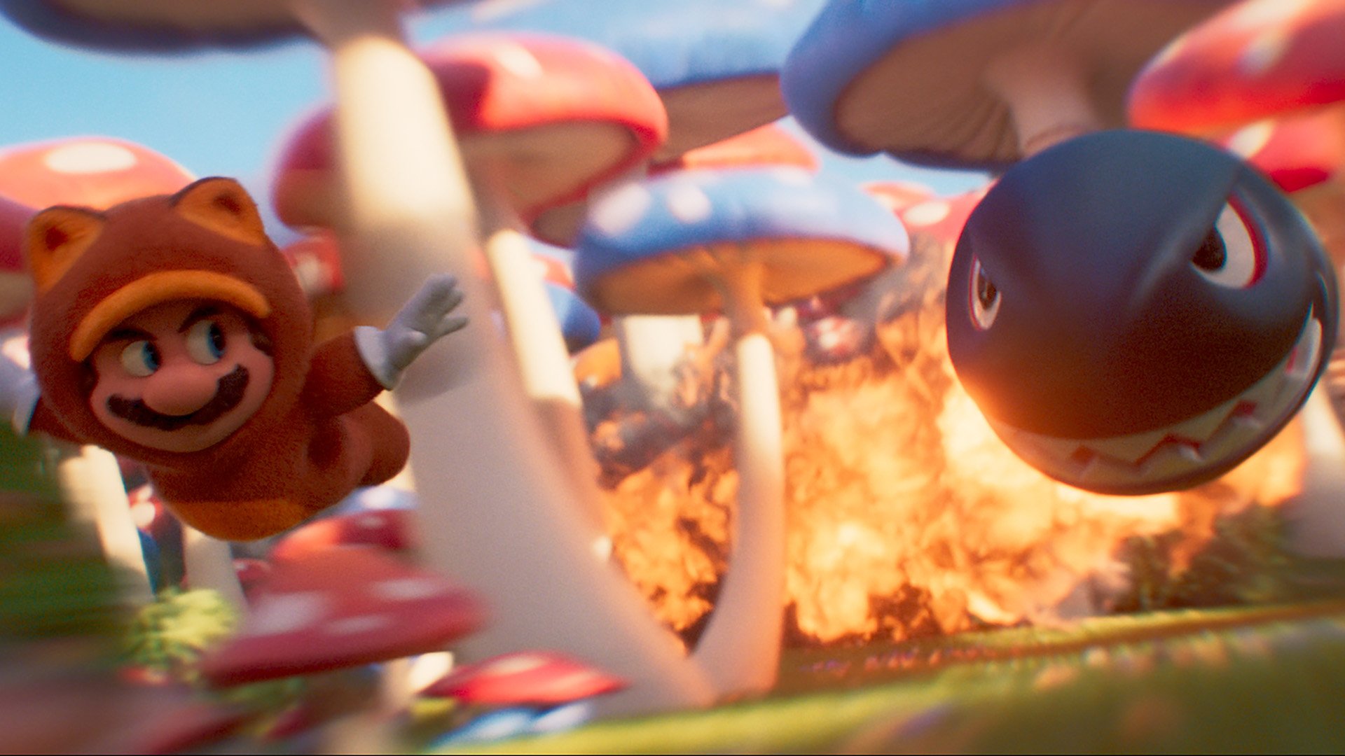 Tanooki Mario fugge da Bullet Bill nel film Super Mario Bros.